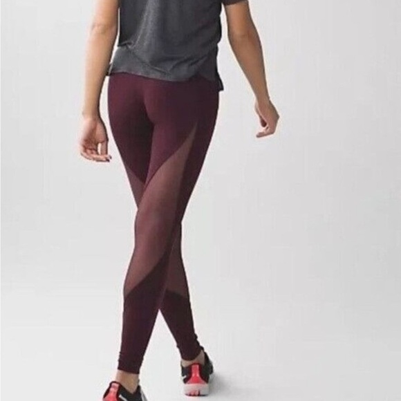 Lululemon Barre Star Maroon Mesh Back Leggings Size 2 - Picture 2 of 3